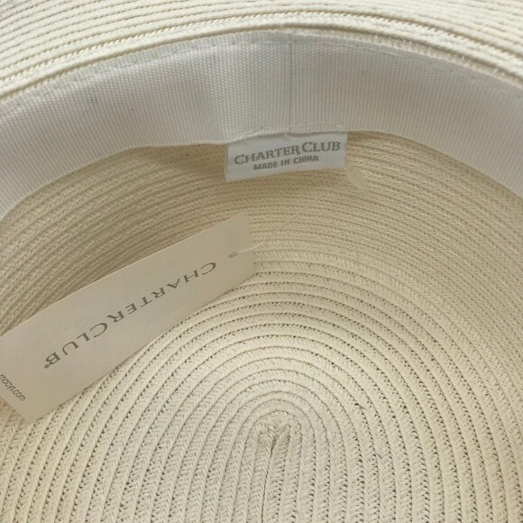 Charter Club Womens Wide Brim Braided Band Woven Floppy Sun Hat One Size Cream - Picture 9 of 11